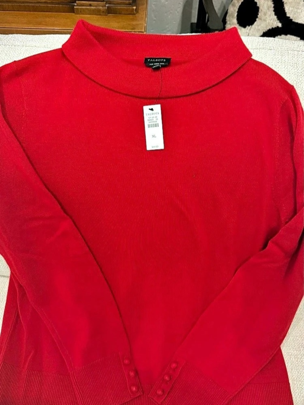 Talbots Merino Button-Cuff Cowlneck Sweater Red XL